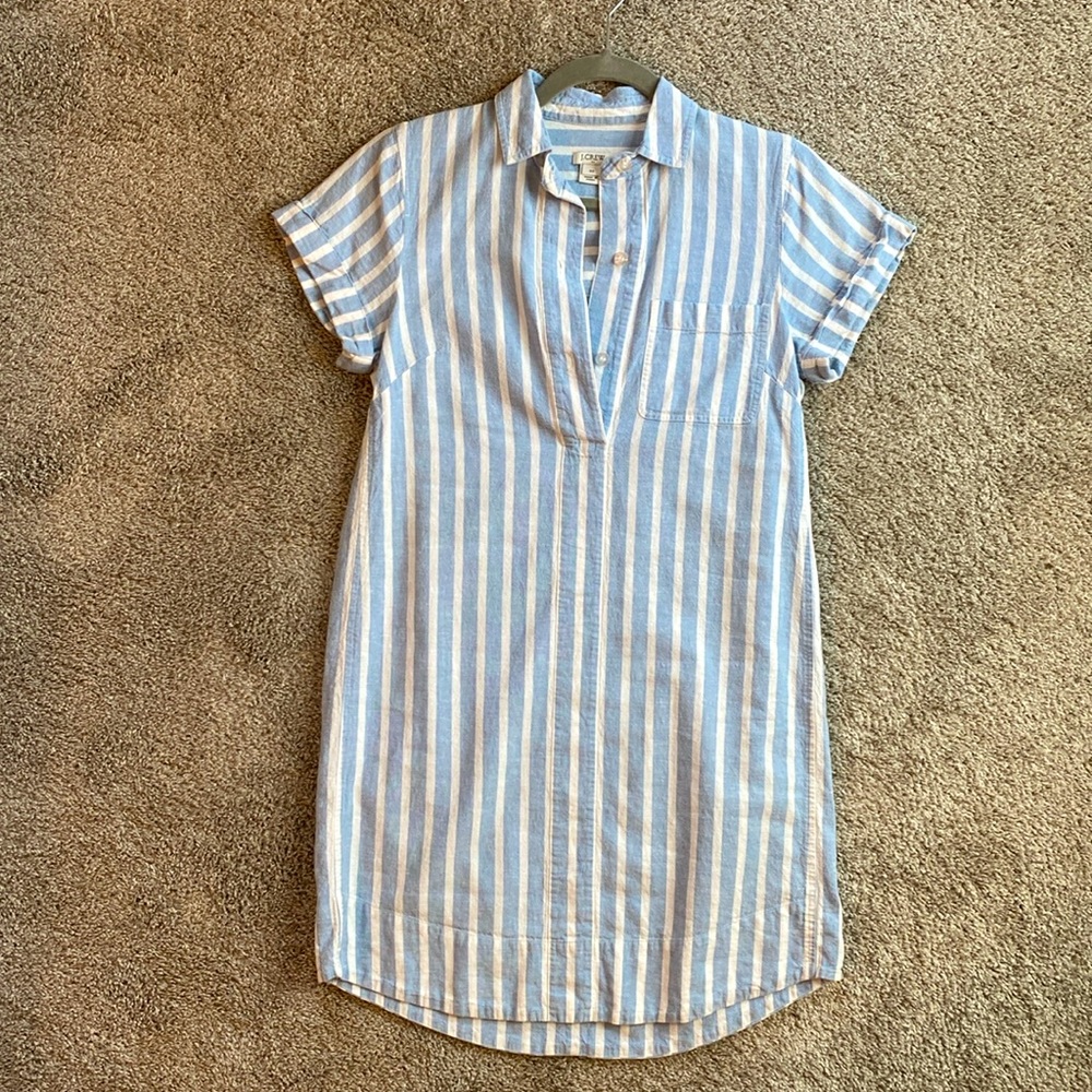 J Crew blue/white striped linen blend dress, size XS.